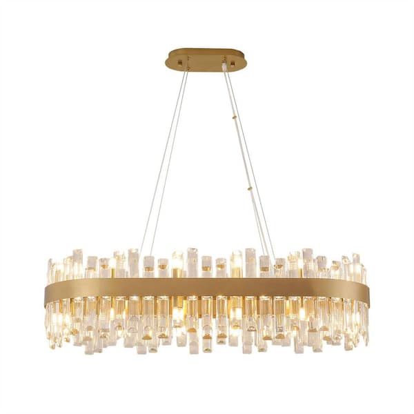 24-Light Golden Rustic Linear Chandelier for Kitchen Island Living Room Bedroom etc. with Crystal Accents Included Bulbs