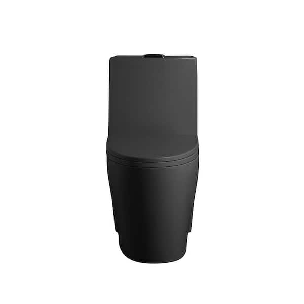 27 in. 1-piece 1.1/1.6 GPF Dual Flush Elongated Toilet in Matte Black Seat Included