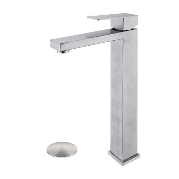 Tahanbath Single Handle Single Hole Bathroom Faucet with Pop-Up Drain in Brushed Nickel