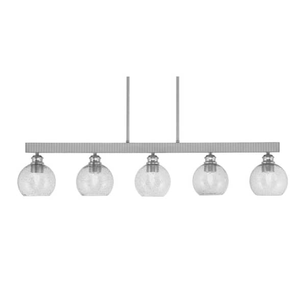 Albany 60-Watt 5-Light Brushed Nickel Linear Pendant Light with Smoke Bubble Glass Shades and No Bulbs Included