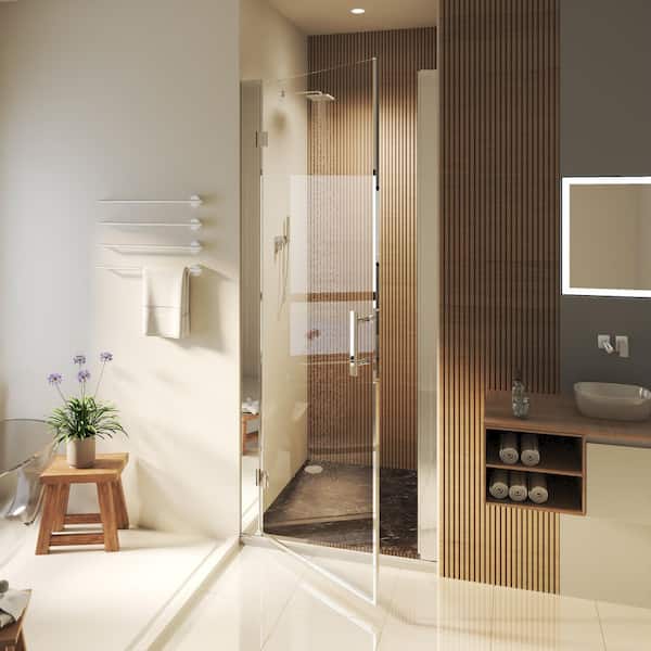 30 in. to 32 in. W x 72 in. H Pivot Hinged Swing Frameless Shower Door in Chrome with Clear Glass