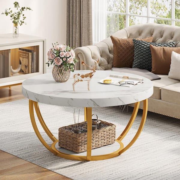 Round gold and white coffee deals table