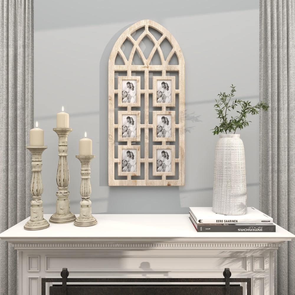 Whitewashed Vintage Cathedral Arch Wood Photo Frame 19" x 41"