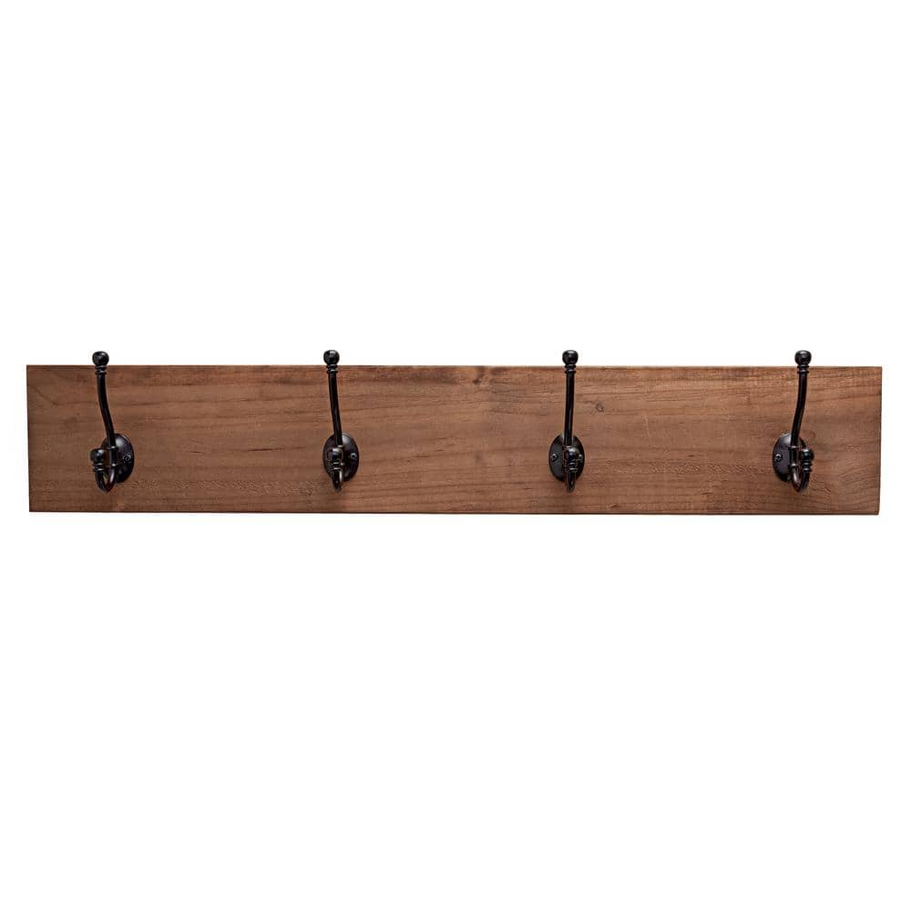 TRINITY Walnut Coat and Towel Rack with 4-Double Hook