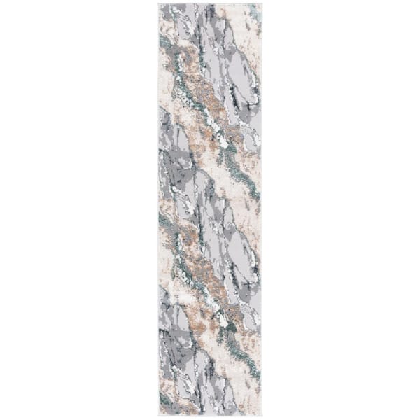 SAFAVIEH Alenia Gray/Blue 2 ft. x 8 ft. Army Marle Trellis Runner Rug
