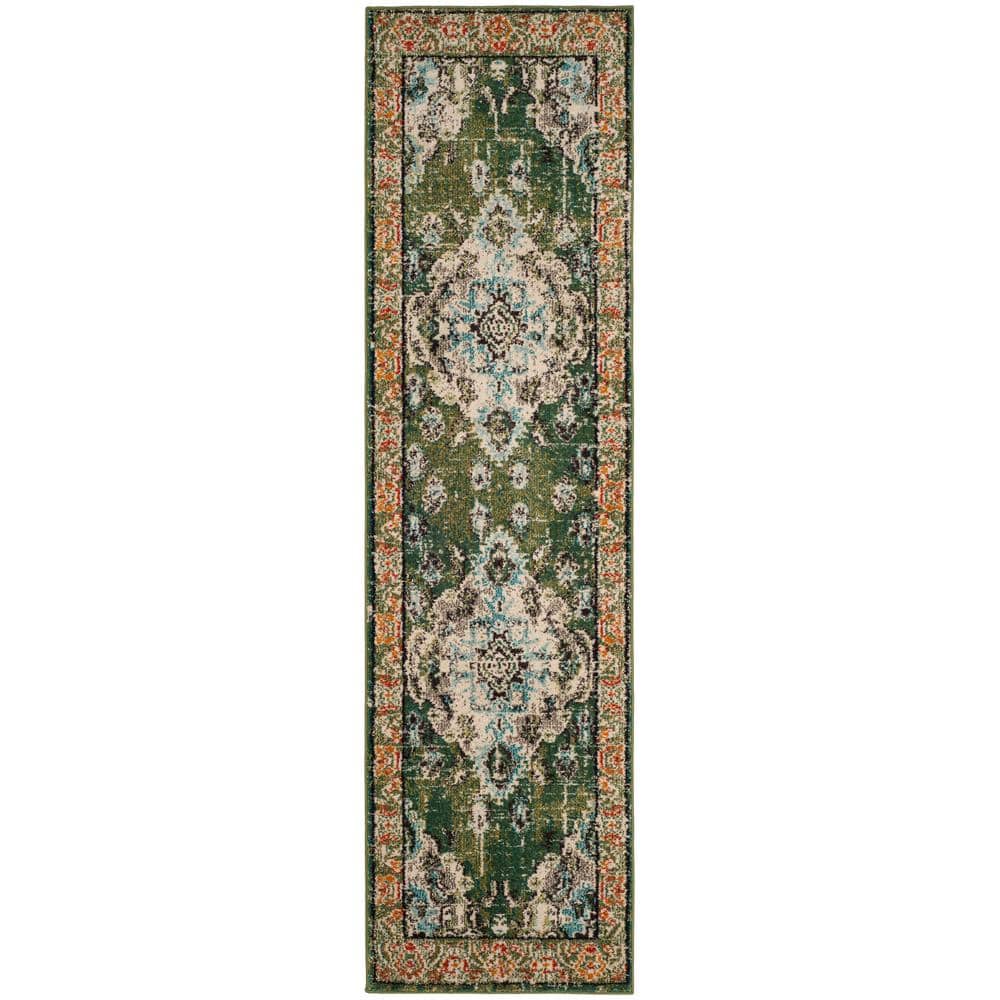 Monaco  2 ft. x 6 ft. Forest Green/Light Blue Border Runner Rug price history on PriceWatchPro