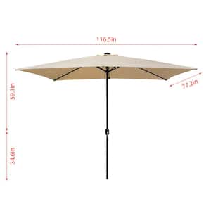 10 ft. x 6.5 ft. Outdoor Market 26 Solar Lights Patio Umbrella with Crank Lift in Tan