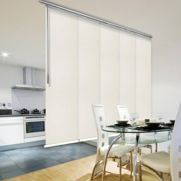 EMOH Putty 58 in. - 110 in. W x 94 in. L Adjustable 5- Panel in Satin Nickel Single Rail Panel Track with 23.5 in. Slates