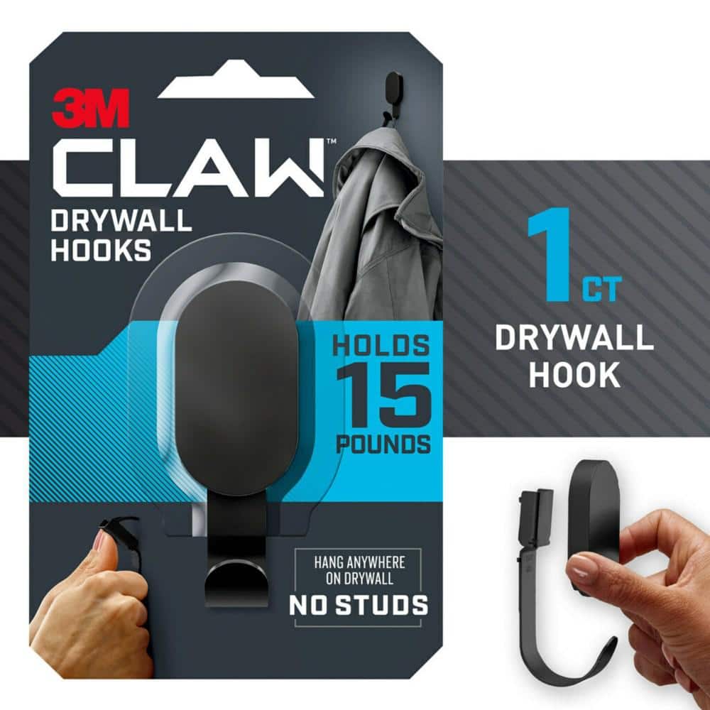 3M CLAW 3.3 in. H Steel Black 15 lbs. Load Capacity Drywall Hook  3DH15BLK-1ES - The Home Depot