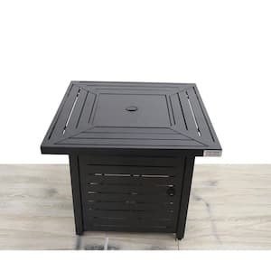 25 in. H x 30 in. W Metal Propane Outdoor Fire Pit Table with Lid, 40,000 BTU in. Black