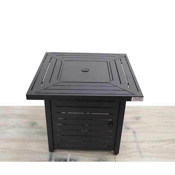Misopily 25 in. H x 30 in. W Metal Propane Outdoor Fire Pit Table with Lid, 40,000 BTU in. Black