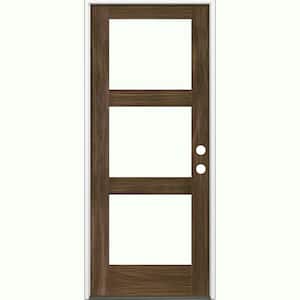 32 in. x 80 in. Modern Hemlock Left-Hand/Inswing 3-Lite Clear Glass Black Stain Wood Prehung Front Door