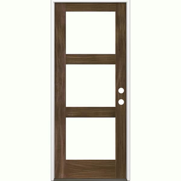 Krosswood Doors 32 in. x 80 in. Modern Hemlock Left-Hand/Inswing 3-Lite Clear Glass Black Stain Wood Prehung Front Door
