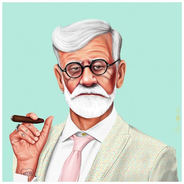 Empire Art Direct Hip Sigmund Freud Free Floating Reverse Unframed Printed Tempered Art Glass Wall Art 24 in. x 24 in.