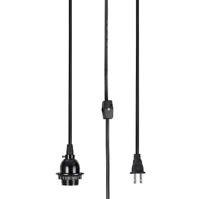 1-Light Matte Black Vintage Plug-In Hanging Socket Pendant Fixture with Black Cord