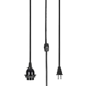 1-Light Matte Black Vintage Plug-In Hanging Socket Pendant Fixture with Black Cord