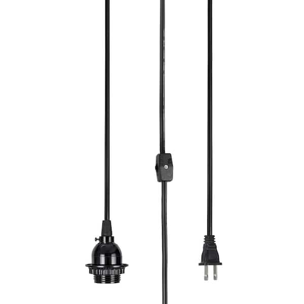 Aspen Creative Corporation 1-Light Matte Black Vintage Plug-In Hanging Socket Pendant Fixture with Black Cord