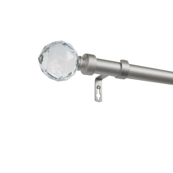 EXCLUSIVE HOME Crystal Ball 84 in. - 160 in. Adjustable Length Single Indoor Curtain Rod Kit in Matte Silver with Round Finial