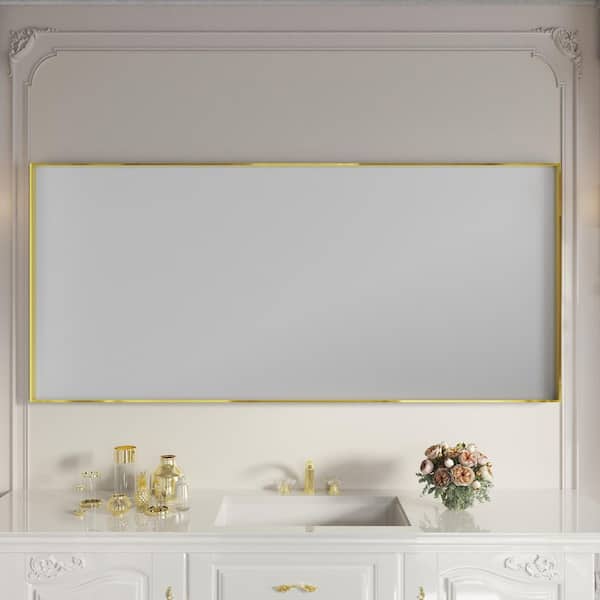 72 in. W. x 32 in. H Rectangular Aluminum Framed Wall Bathroom Vanity Mirror in Brushed Gold