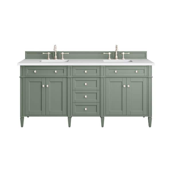 Brittany 72.0 in. W x 23.5 in. D x 33.8 in. H Bathroom Vanity in Smokey Celadon with White Zeus Quartz Top