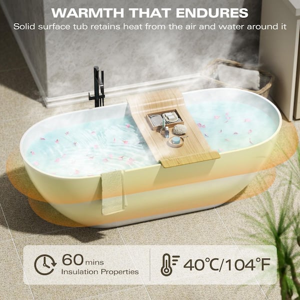Ziyudura 59 in. x 29.5 in. Soaking Bathtub with Center Drain in