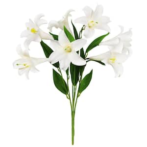 24 in. Cream White Artificial Easter Lily Flower Stem Bush Bouquet (Set of 2)