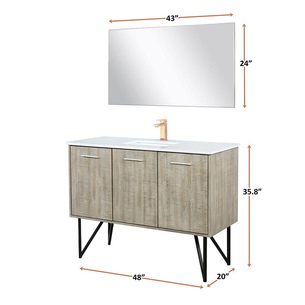 Lancy 48" Rustic Acacia Wood Bathroom Vanity with White Quartz Top