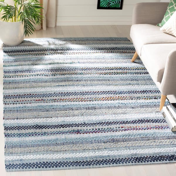 Montauk Blue/Multi 6 ft. x 6 ft. Square Distressed Striped Area Rug