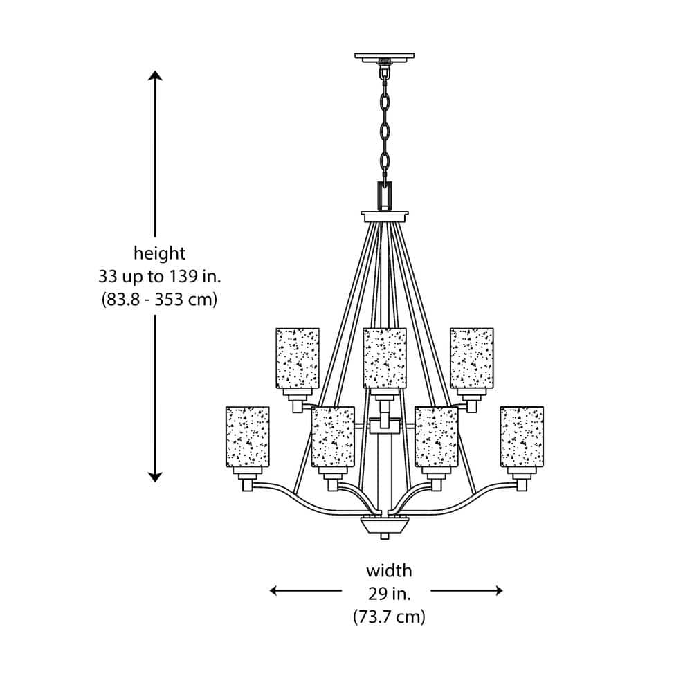 Simi Modern Brushed Nickel 9-Light Chandelier with Seeded Glass Shades