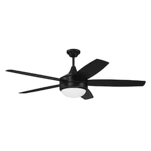 Phaze II 52 in. Indoor Flat Black Finish Ceiling Fan, Integrated Single Light Kit & 4-Speed Wall Control Included