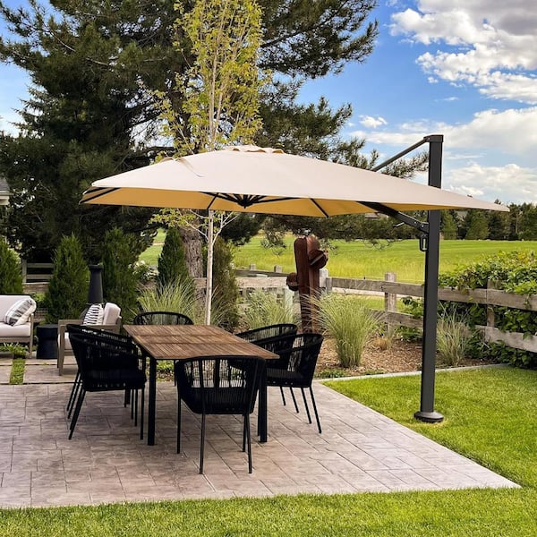 PURPLE LEAF 10 ft. Square Large Windproof Aluminum Outdoor Cantilever offset 360 Rotation Patio Umbrella with Base, Beige PPL04CHS10KKNWB - The Home Depot PURPLE LEAF 10 ft. Square Large Windproof Aluminum Outdoor Cantilever offset 360 Rotation Patio Umbrella with Base, Beige PPL04CHS10KKNWB - The Home Depot