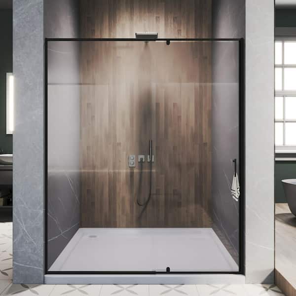 56 to 60 in. W x 71 in. H Framed Pivot Shower Door in Black with Clear Glass