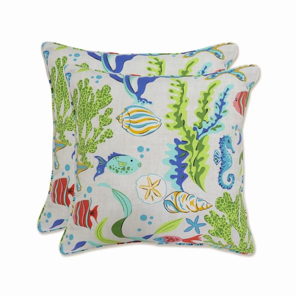 Pillow Perfect Tropical Blue Square Outdoor Square Throw Pillow 2-Pack