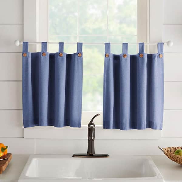 Elrene Tucker Blue Solid Button Cotton 30(in)x36(in) Tab Top Light Filtering Window Tiers (2)