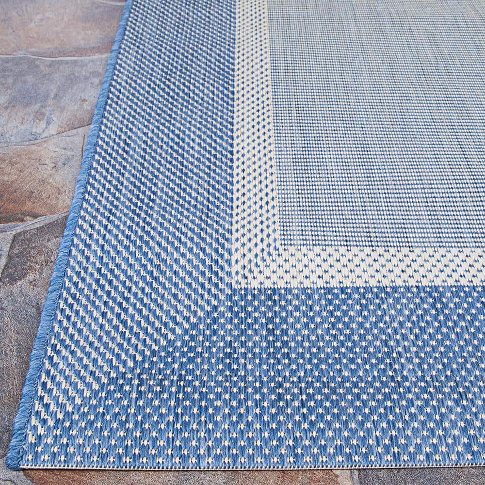 Couristan Recife Stria Texture Square Indoor/Outdoor Rug, Champagne-Blue, 7'6"