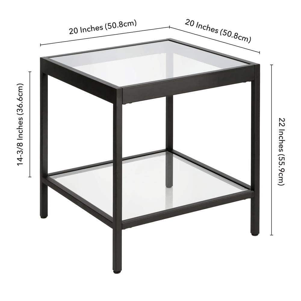 Evelyn&Zoe Alexis 20" Blackened Bronze Square Side Table with Glass Shelves