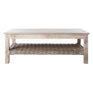 Minerva 44 in. White Wood Coffee Table with Shelf