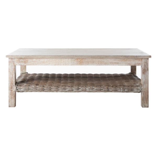 SAFAVIEH Minerva 44 in. White Wood Coffee Table with Shelf