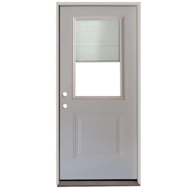 Steves & Sons 32 in. x 80 in. Element Series 1-Panel 1/2-Lite Mini-Blind White Primed Steel Prehung Front Door