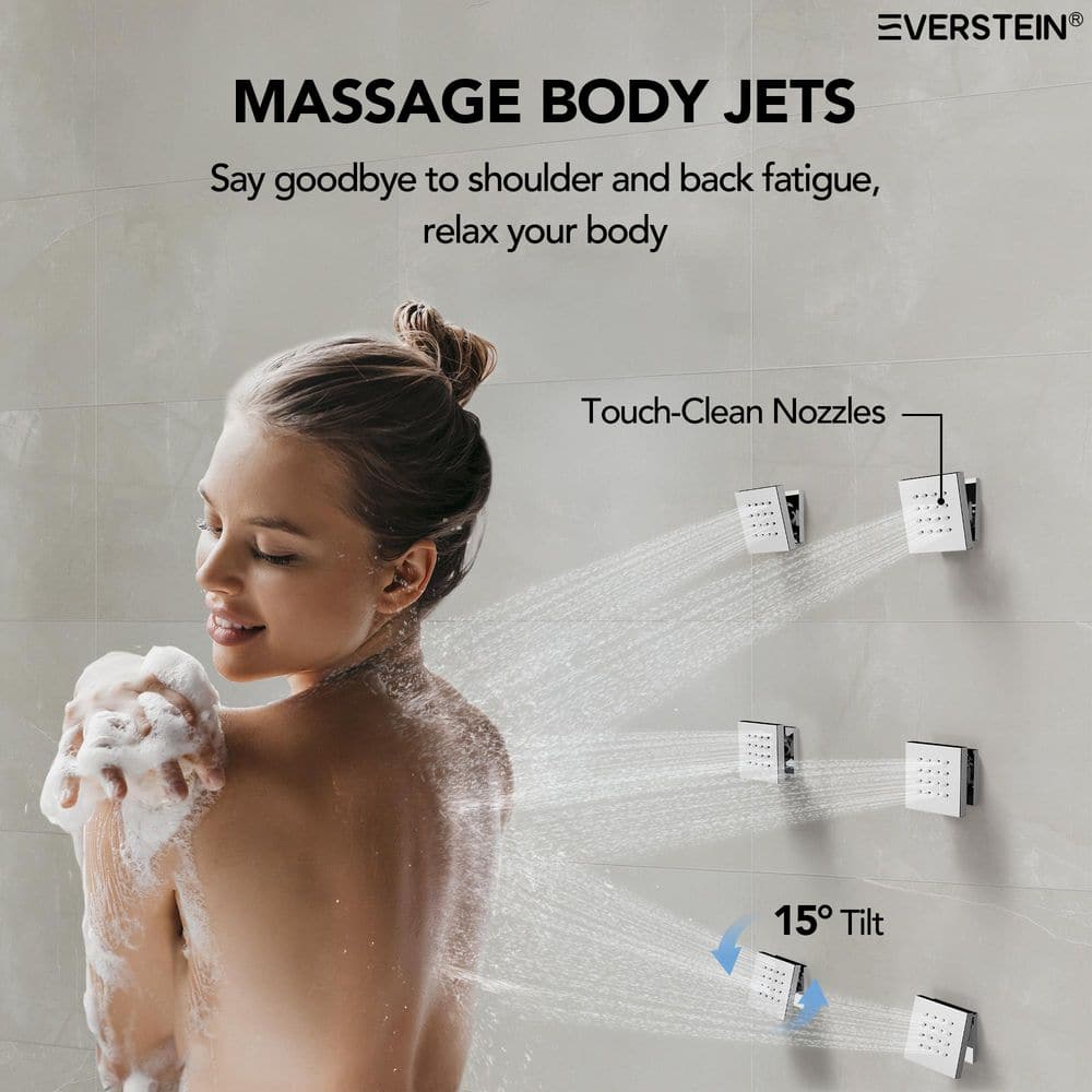 Chrome Dual Rainfall Shower System with Body Jets and Handheld
