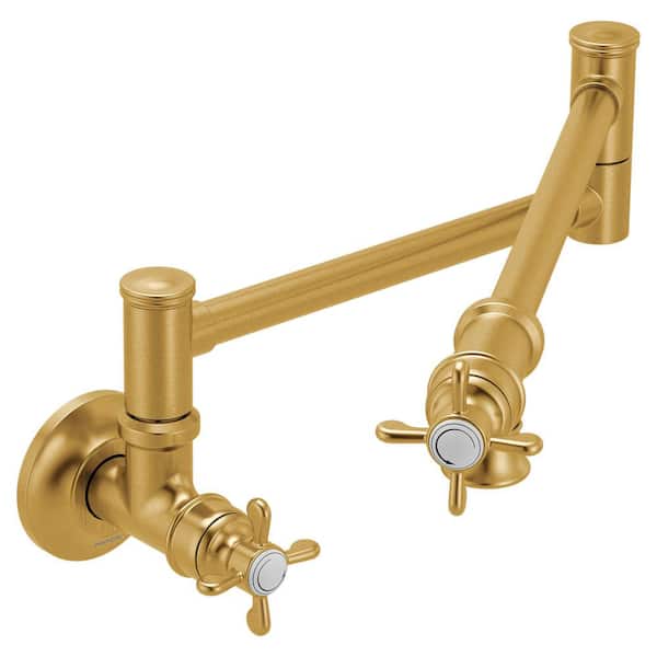 Weymouth Traditional Wall Mount Pot Filler Kitchen Faucet in Brushed Gold