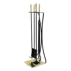 Modern Park Avenue 32.5 in. Tall 5-Piece Polished Brass and Black Fireplace Tool Set