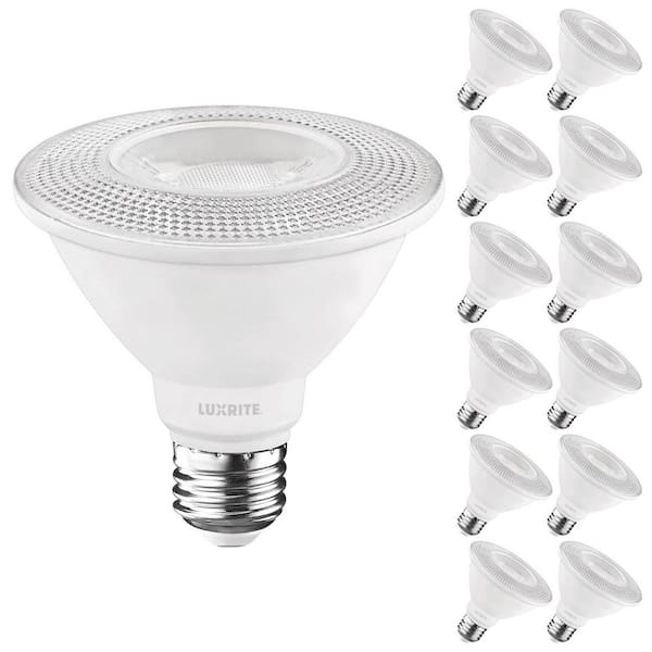 LUXRITE 75-Watt Equivalent PAR30 Short Neck Flood LED Light Bulb 5000K 900 Lumens 11W Dimmable Damp Rated UL E26 Base (12-Pack)