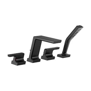 Pivotal 2-Handle Deck-Mount Roman Tub Faucet Trim Kit with Hand Shower in Matte Black (Valve Not Included)