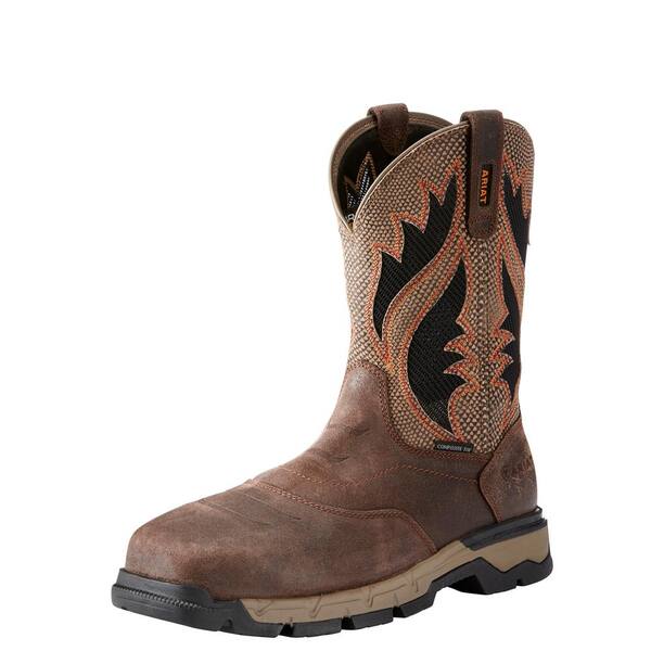Ariat Men's Rebar Wellington Work Boots - Composite Toe - Chocolate Brown/Tan Size 10(M)