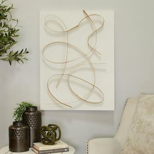 24 in. x  32 in. Metal White Overlapping Lines Abstract Wall Decor with White Backing