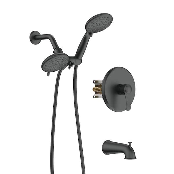 UPIKER 6-Spray Patterns with 4 in. Tub Wall Mount Dual Shower Heads With 1.8 GPM in Spot Resist Matte Black