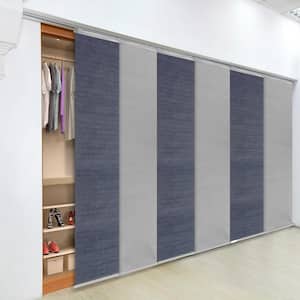 98 in. to 130 in. W x 94 in. L Denim Cream Adjustable Sliding Single Rail Track with 23.5 in. Slates Extendable