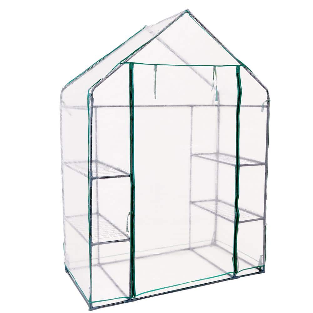 Clear PVC Outdoor Walk-In Greenhouse with 4 Shelves