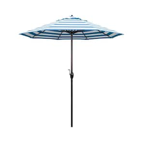 7.5 ft. Bronze Aluminum Market Auto-Tilt Crank Lift Patio Umbrella in Cabana Regatta Sunbrella